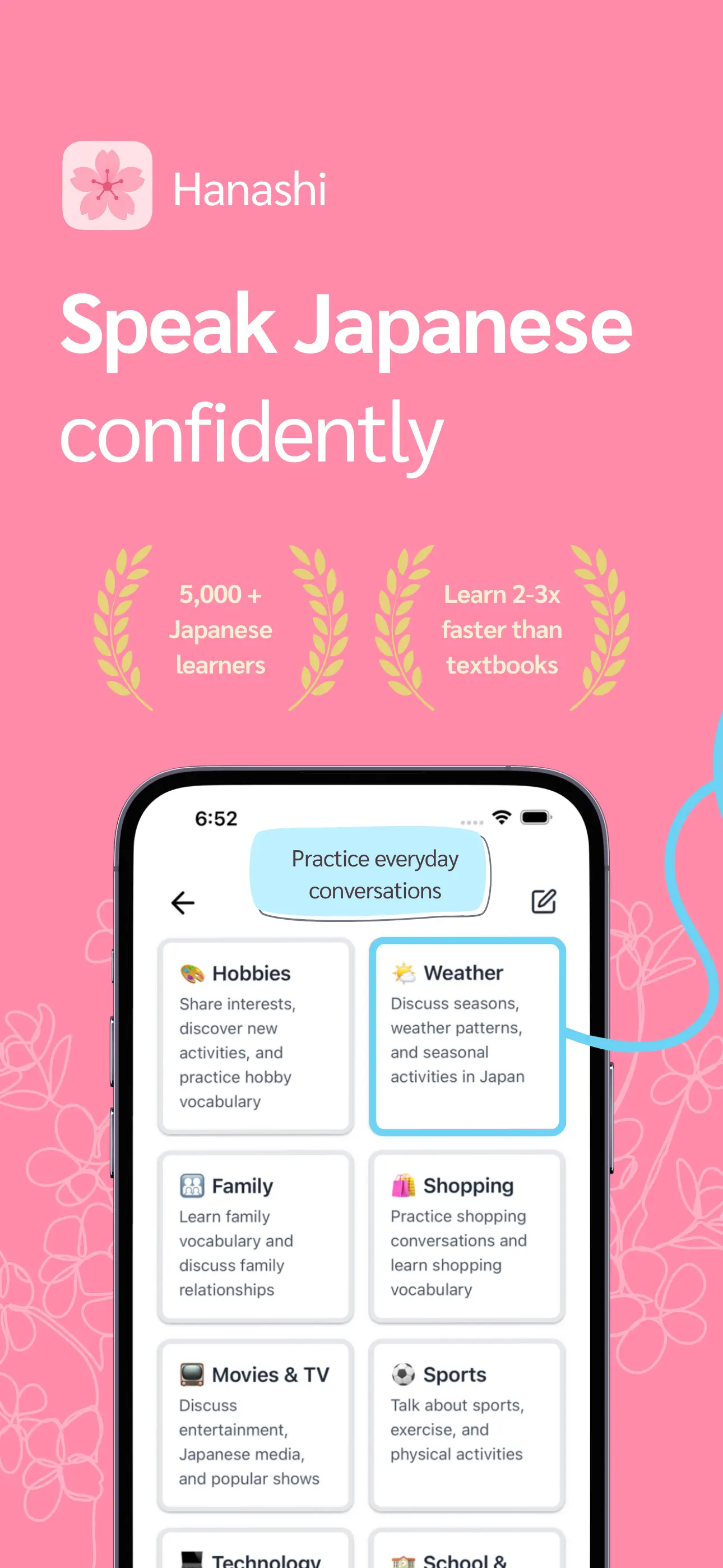 Hanashi Home Screen